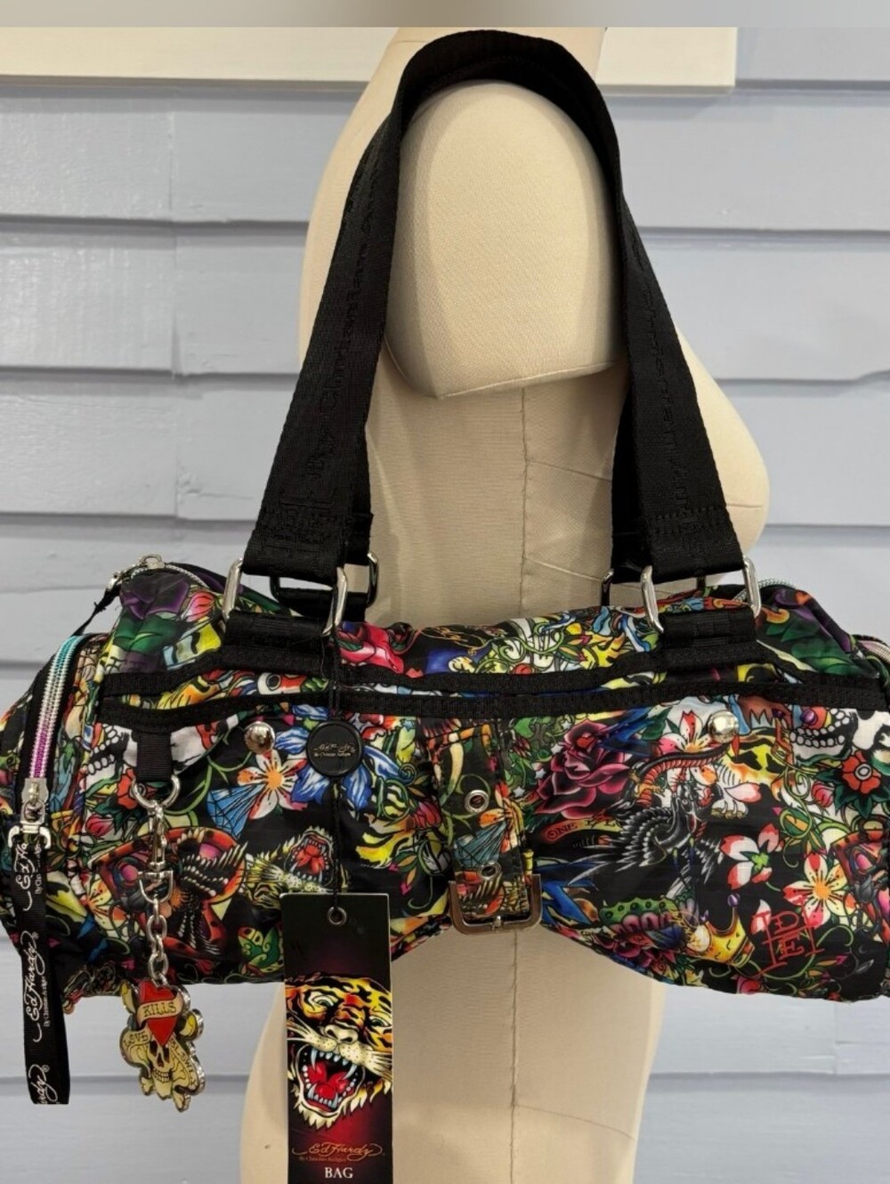 Y2K Ed Hardy Tattoo Duffle Shoulder Bag